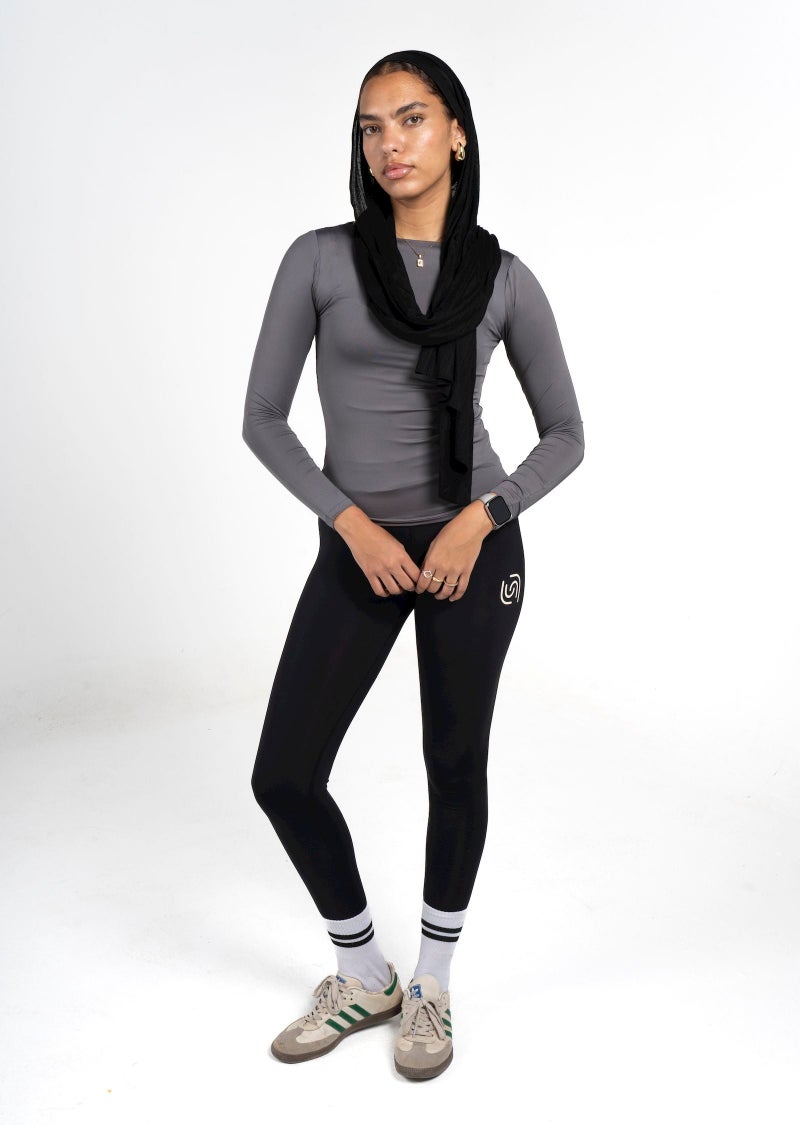 Beyond Women's Charcoal Grey Boat neck long sleeve top - Image 1